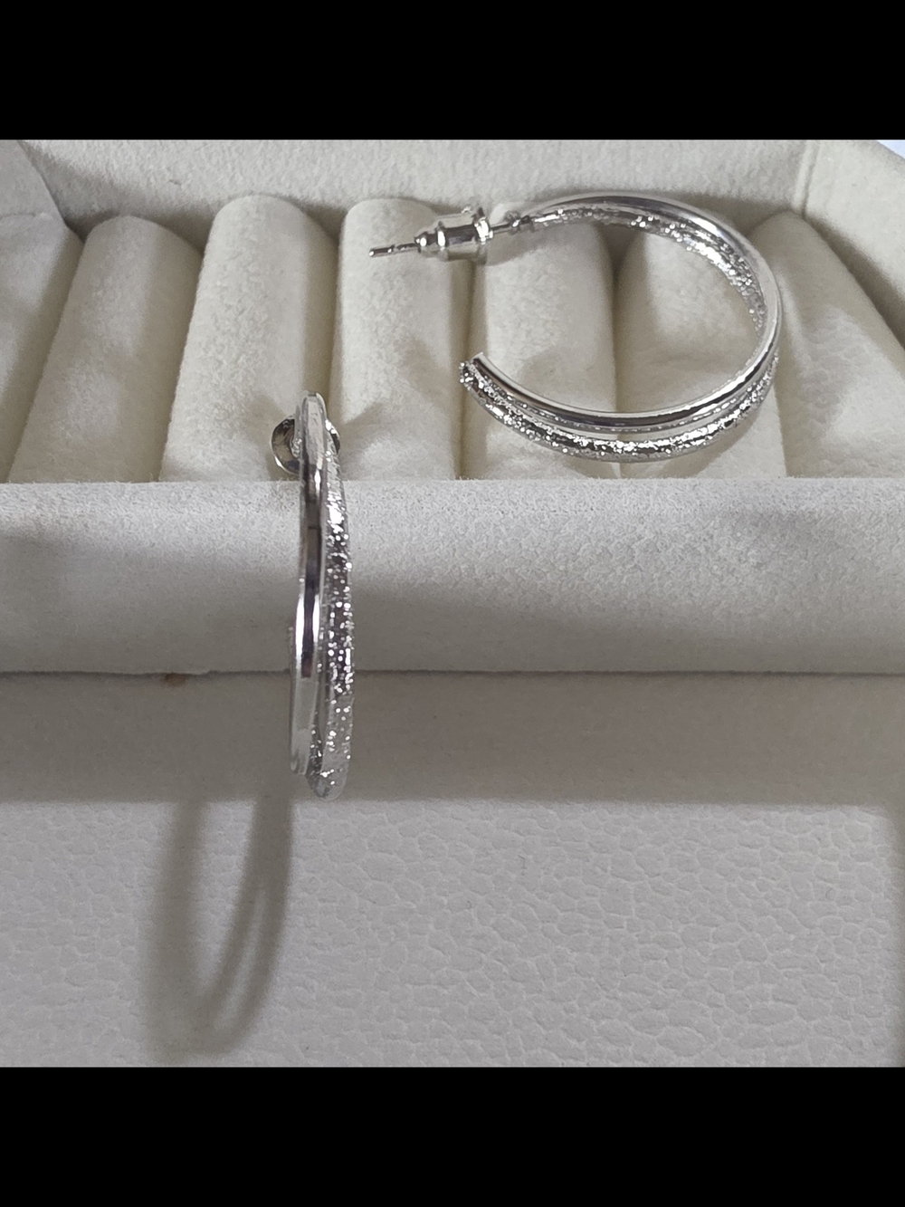 Silver Textured Hoop Earrings - Women Jewelry